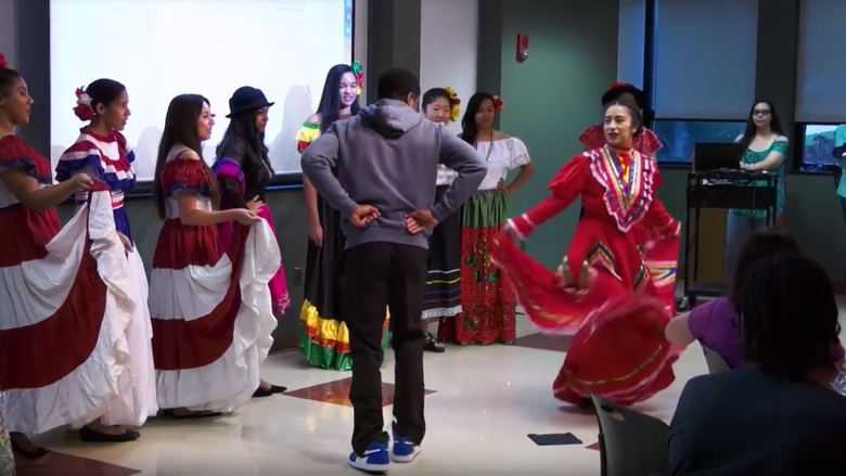 Students dancing at the Multicultural Fashion Show